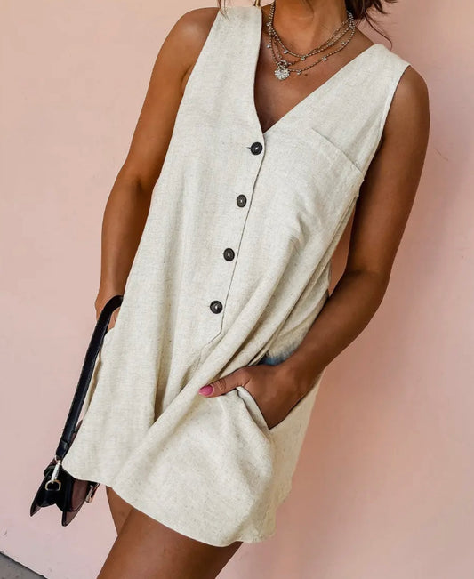 Sleeveless Button-V Romper