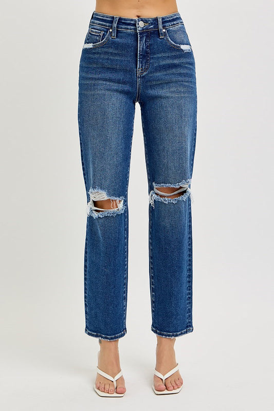 High Rise Crop Girlfriend Jeans