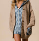 Checker Denim Oversized Sweater Cardigan Zip Up